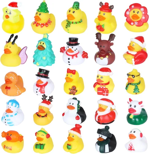 24 mini patos de goma a granel, perfectos para esconder cruceros, decoraciones de fiesta de cumpleaños y bonitos juguetes de baño para niños