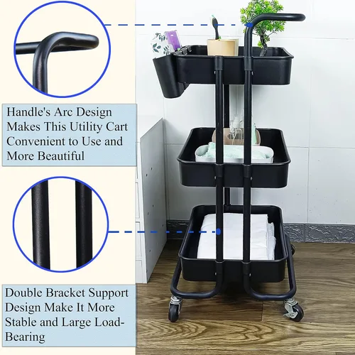 Miniatura 4 de Estante organizador de almacenamiento de 3 niveles con 3 tazas colgantes, 8 ganchos, 2 cajas de almacenamiento para el hogar, oficina, cocina, baño
