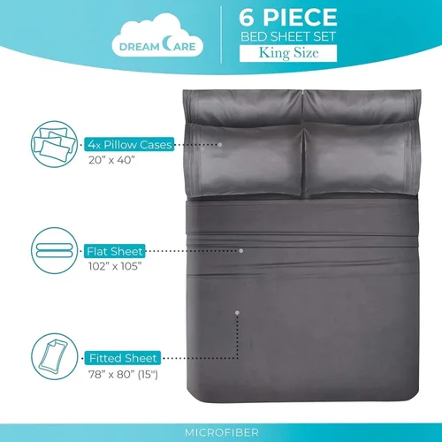 Miniatura 3 de DREAMCARE Juego de sábanas California King – 6 piezas Sábanas refrescantes para cama – hasta 15" de profundidad Sábanas Cal King – Colección 2500 10
