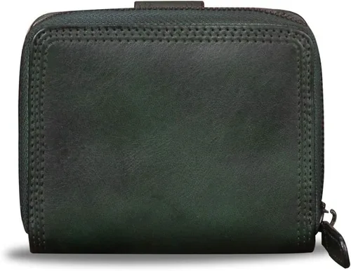 Miniatura 3 de Billeteras de cuero plegables para mujer, estilo vintage, hechas a mano, pequeño, con cremallera, Verdeoscuro, Billetera plegable
