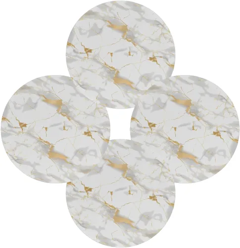 Miniatura 6 de Round Placemats Set of 1, White Marble Print Gold Texture Heat Resistant Washable Place Mats Table Mat for Kitchen Dining Party