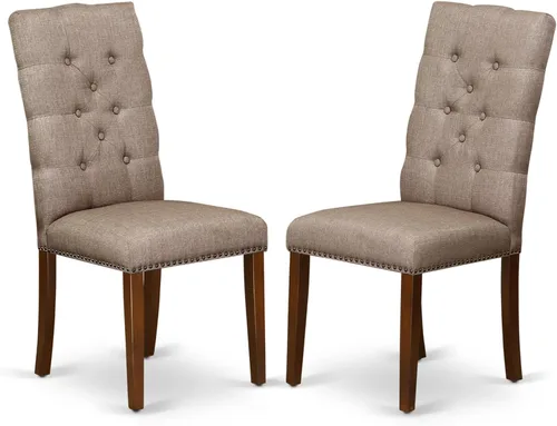 East West Furniture ELP3T16 Elsa Parson - Juego de 2 sillas de comedor tapizadas de tela de lino color caqui oscuro con ribete de cabeza de clavo,