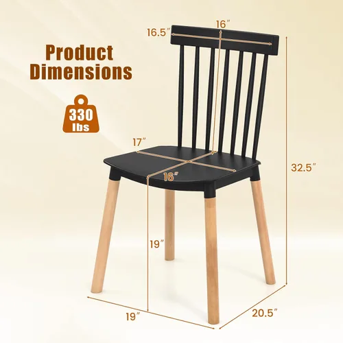 Miniatura 3 de Giantex Juego de 4 sillas de comedor Windsor, modernas sillas de cocina negras con respaldo de husillo y asientos curvos, patas de madera maciza