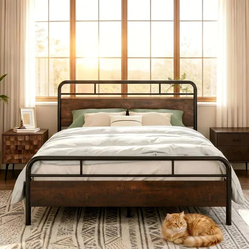 Miniatura 10 de IMUsee Base de cama matrimonial con cabecera de madera industrial, almacenamiento debajo de la cama de 12 pulgadas, base de colchón, no necesita