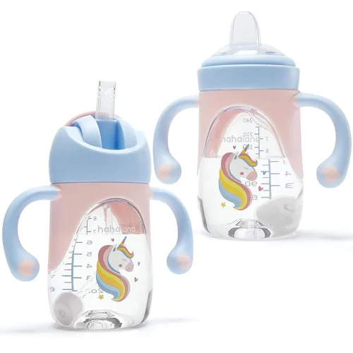 Miniatura 8 de hahaland Vaso para sorber para niños de más de 6 meses – Vasos para sorber 2 en 1 con boquilla y popote para niños pequeños de 1 a 3 años sin