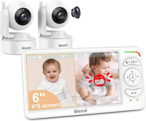 Miniatura 8 de Blemil - Monitor de bebé con batería de 30 horas, monitor de vídeo para bebé con pantalla grande dividida de 5 pulgadas, con cámara y audio, batería