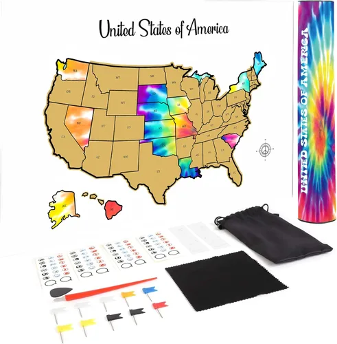 Miniatura 9 de Mapa grande rascable de Estados Unidos de 23 x 16 pulgadas, diseño de viaje dibujado a mano con accesorios, laminado para decoración del hogar