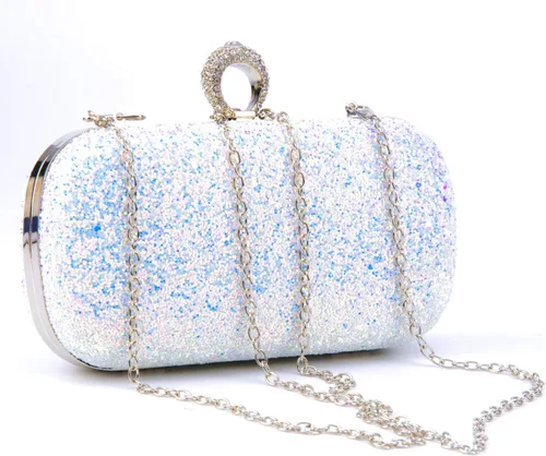 Miniatura 2 de Bolsos de noche con purpurina y embragues para mujer, baile, boda, fiesta con dos cadenas