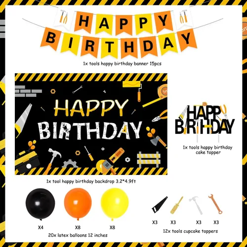 Miniatura 6 de Herramientas para decoración de fiesta de cumpleaños para niños y hombres, herramientas de fondo de feliz cumpleaños, herramientas de telón de fondo