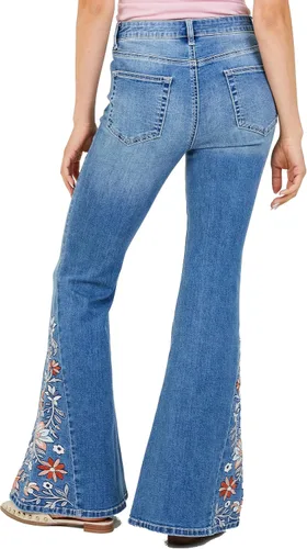Miniatura 4 de ALTAR'D STATE Jeans de talle alto para mujer, mezclilla rasgada con cierre de botón, azul y negro