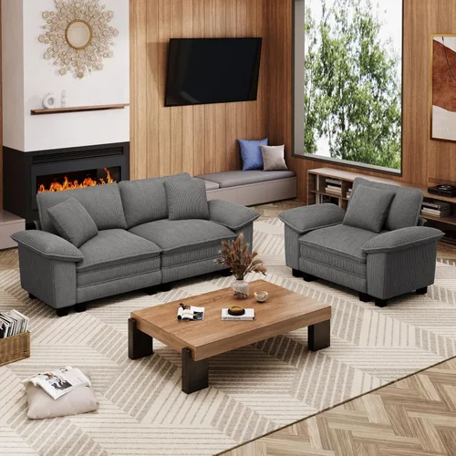 Miniatura 27 de MIXPATIO Juego de sofá modular Cloud en forma de U, asiento profundo de 3 piezas, sofá modular de 6 plazas y brazos extraíbles, felpilla de felpa