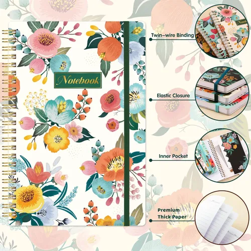 Miniatura 3 de Cuaderno Chopet - Paquete de 3 cuadernos en espiral A5 con líneas, cuaderno de 8.3" x 6" con papel grueso, cuaderno de diario clásico con rayas