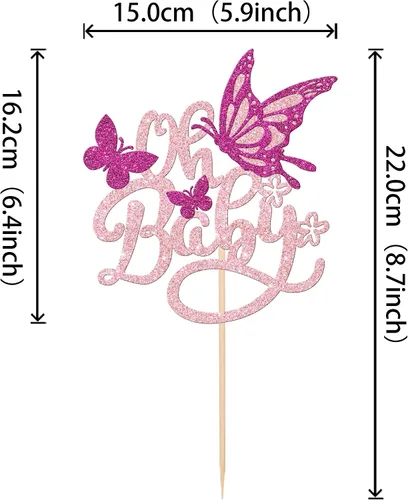 Miniatura 2 de 1 pieza de decoración de pastel de mariposa Oh Baby con purpurina para baby shower, mariposa para revelación de género, baby shower, fiesta