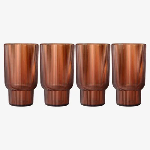 Miniatura 7 de Juego de 4 vasos altos de acrílico inastillables, estilo europeo, aptos para lavavajillas, acanalados, juego de 4, tritán estriado, plástico Naranja