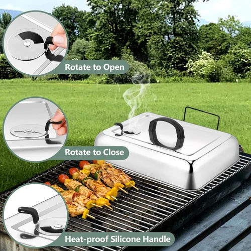 Miniatura 4 de Leonyo - 3 cubiertas de hilvanado para plancha resistente, cúpula rectangular grande de acero inoxidable de 13 y 9 pulgadas, tapa de vapor