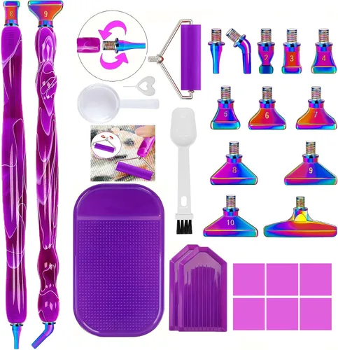 Miniatura 16 de Sttargxing Kit de 28 bolígrafos de pintura de diamante, 13 puntas de acero inoxidable con 12 arcilla, accesorios de pintura de diamante 5D, repuesto