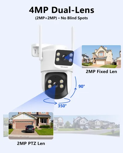 Miniatura 3 de 【Audio de 2 vías y vista de 360°】 Cámaras de seguridad PTZ de 4MP inalámbricas para exteriores, sistema de vigilancia WiFi para el hogar, kits