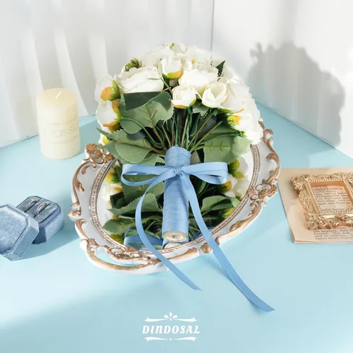 Miniatura 4 de Cinta de grogrén azul polvoriento, 3/8 de pulgada, 100 yardas, cinta de tela azul sólido para manualidades, envoltura de regalos, lazos para el Azul