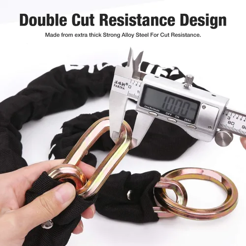 Miniatura 4 de Cerraduras de cadena para motocicleta, cadena de seguridad larga resistente de 3.3 pies, a prueba de cortes, cadenas cuadradas de 0.39 pulgadas