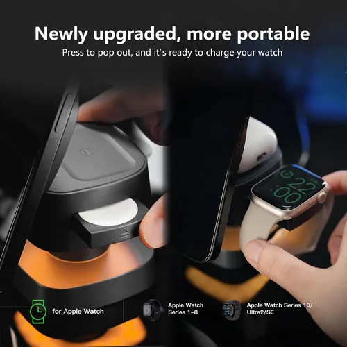 Miniatura 5 de 【Actualizado 2026】Cargador inalámbrico 4 en 1, estación de carga inalámbrica 3 en 1 con luz nocturna para cargador MagSafe, soporte de viaje Gris