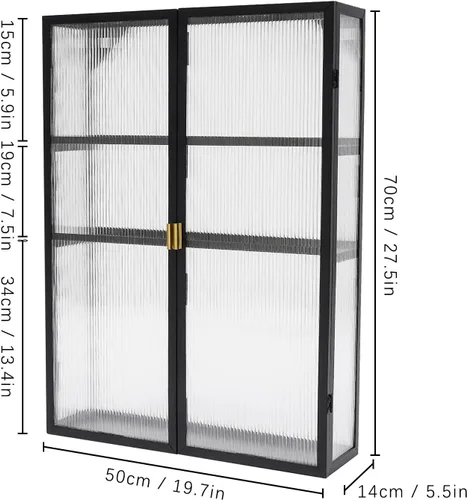 Miniatura 3 de Armario de pared, estilo retro, gabinete de pared de doble puerta de policarbonato con estantes desmontables, organizador de gabinete de pared de 3