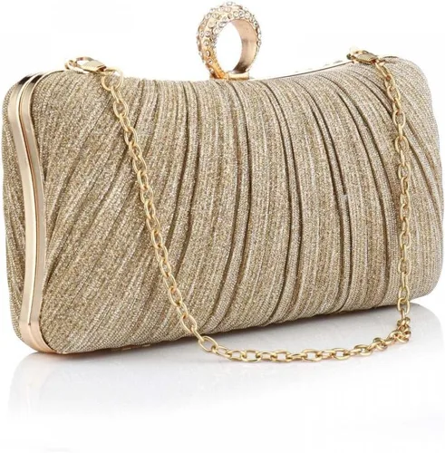 Bolso de mano para mujer, plisado con purpurina y bolsa de noche con diamantes de imitación, para novia, boda, fiesta
