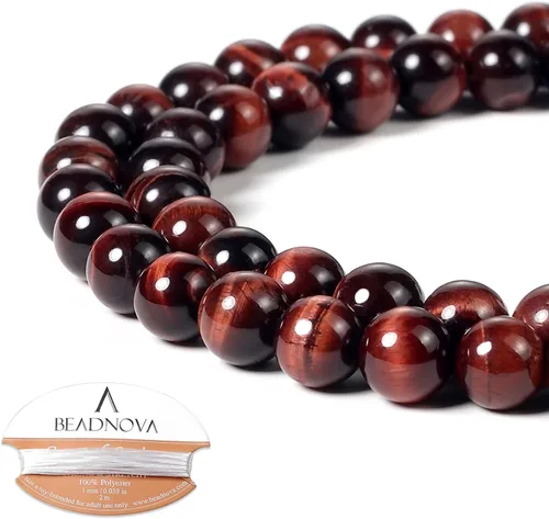 Miniatura 17 de Cuentas de ónix negro BEADNOVA con cuentas de cristal natural, piedras preciosas, redondas, sueltas, curativas de energía con cordón elástico de 01)