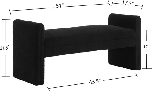 Miniatura 2 de 24KF Banco de Cama Tapizado Moderno Cubierto con Suave Tela Boucle Teddy, Hermoso Banco Otomano de Entrada con Reposabrazos, 5062-Negro