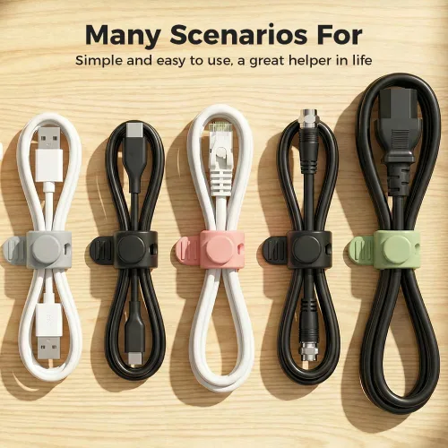 Miniatura 3 de Bridas de silicona para cables, organizador de cables y organizador de cables, bridas reutilizables para cables, auriculares, oficina y viajes
