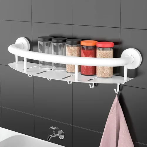 Miniatura 6 de Barra de seguridad blanca de 18 pulgadas con estante de almacenamiento para bañera o ducha, orificios de drenaje, acero inoxidable, barras de agarre