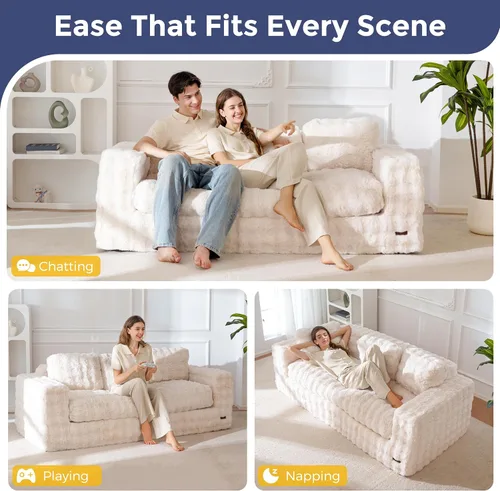 Miniatura 4 de MAXYOYO Sofá de 3 Plazas sin Estructura, Sofá Moderno Acolchado para Sala de Estar, Sillón Suave Tipo Puf de Espuma de Alta Densidad con Almohadas