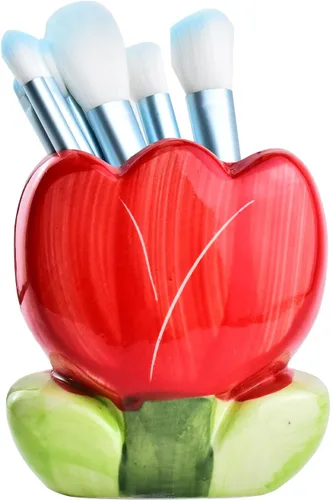 Miniatura 7 de Caja de almacenamiento de cosméticos de tulipanes de cerámica, organizadores de escritorio, soporte de almacenamiento de brochas de maquillaje, caja