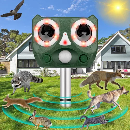 Repelente ultrasónico de animales, dispositivos repelentes de ciervos actualizados 2026, 5 modos, repelente de gatos, repelente de perros con