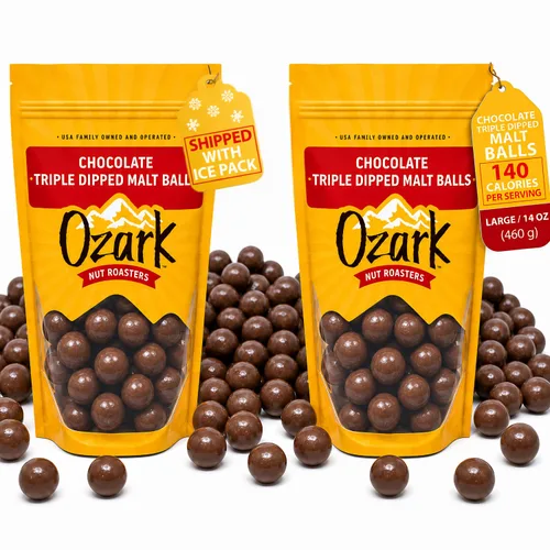 Miniatura 7 de OZARK NUT ROASTERS Bolas de malta de chocolate, aperitivo gourmet de caramelo malteado, rico sabor a chocolate, bolsa resellable de 14 onzas