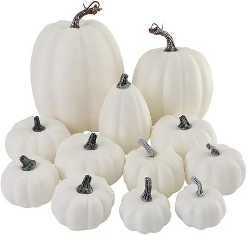 Miniatura 8 de Artmag Paquete de 12 calabazas artificiales de color naranja de varios tamaños, calabazas falsas grandes para otoño, Acción de Gracias, Halloween