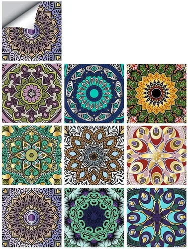 Miniatura 10 de 25 calcomanías de azulejos estilo mandala, murales tradicionales de bricolaje de 4 x 4 pulgadas, azulejos impermeables a prueba de aceite, Mtl-01
