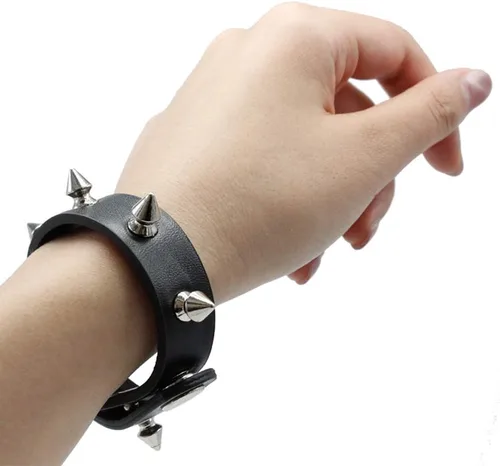 Miniatura 3 de Leather Spike Bracelet Punk Studded Rivet Cuff Black Wristband