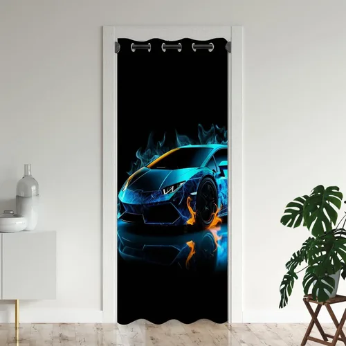 Miniatura 10 de Cortinas opacas para puerta de auto deportivo para puertas, juego deportivo de carreras de velocidad 3D, para armario de dormitorio de niños, ojales