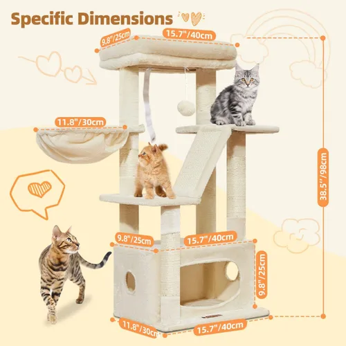 Miniatura 2 de Taoqimiao Árbol para gatos, torre para gatos de 38.5 pulgadas para gatos de interior, adecuado para gatitos con lujoso condominio para gatos