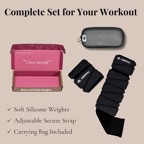 Miniatura 6 de AMOYOU Pesas de muñeca y tobillo para mujer, pesas de tobillo de 2 libras (juego de 2, 1 libra cada una), pesas de brazo para mujer, pesas de Negro