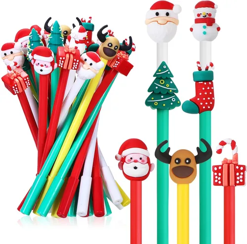 36 herramientas de escritura de tinta de gel de Navidad a granel, personajes divertidos de dibujos animados, Papá Noel, muñeco de nieve, árbol de