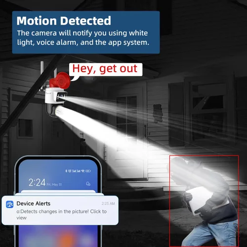 Miniatura 6 de Cámara de seguridad para exteriores de 4MP con doble lente y visión nocturna con foco de iluminación, seguimiento de movimiento con giro y Blanco