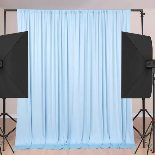 Cortinas tipo telón de 10 x 10 pies sin arrugas de color azul bebé para fiestas, cortinas tipo telón de tela gruesa para foto de boda, cumpleaños,