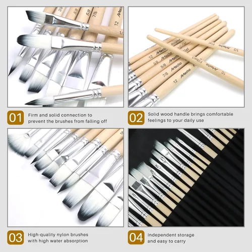 Miniatura 5 de Artecho 32 piezas de pinceles para pintura acrílica, pinceles de pintura acrílica para óleo, acuarela, acrílico, gouache y pintura en lienzo