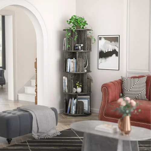 Miniatura 2 de Aheaplus Estantería giratoria, estantería esquinera de exhibición de 360° para espacios pequeños, librero de almacenamiento de pie de 4 niveles
