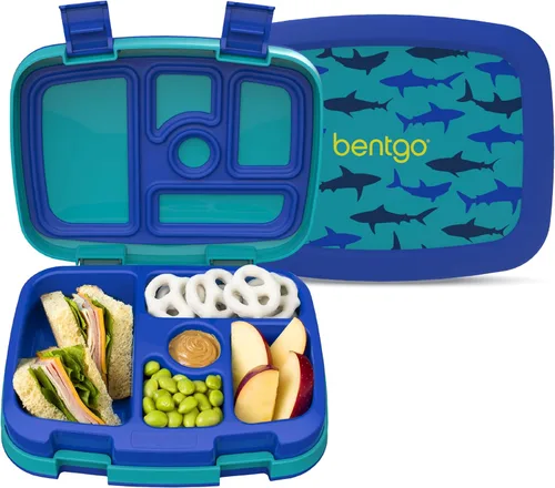 Bentgo Kids Prints - Lonchera para niños, a prueba de derrames, con 5 compartimentos, estilo bento, tamaño de porciones ideales para edades de 3 a 7