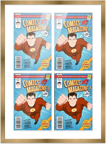 Miniatura 2 de Poster Palooza Marco de cómic con paspartú para 4 cómics de la era actual publicado después de 1985 – Marco de cómic de bronce dorado para cómics
