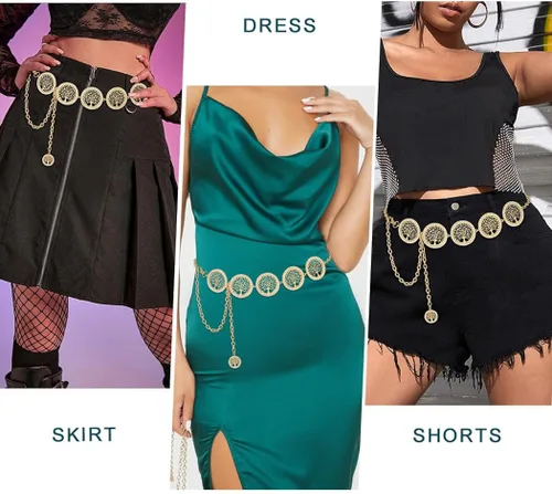 Miniatura 2 de Navoky Rhinestone Chain Belts for Women Tree of Life Chain for Dress Jeans Metal Belly Waist Chain Jewlry Accessories