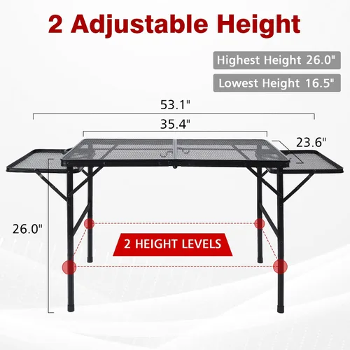 Miniatura 2 de JOUYEK Mesa plegable para parrilla, mesa de camping portátil de 3 x 2 pies con 2 paneles de alas, mesas de metal de altura ajustable con escritorio