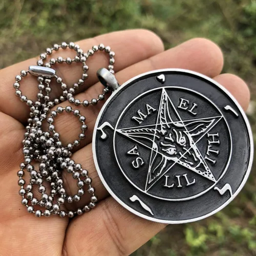 Miniatura 2 de Joyería de la Iglesia de Satanás El Sello de Baphometa SAMAEL-LILITH Pentáculo invertido Estrella Satánica Diablo LaVeyan Satanism Wicca Witchcraft